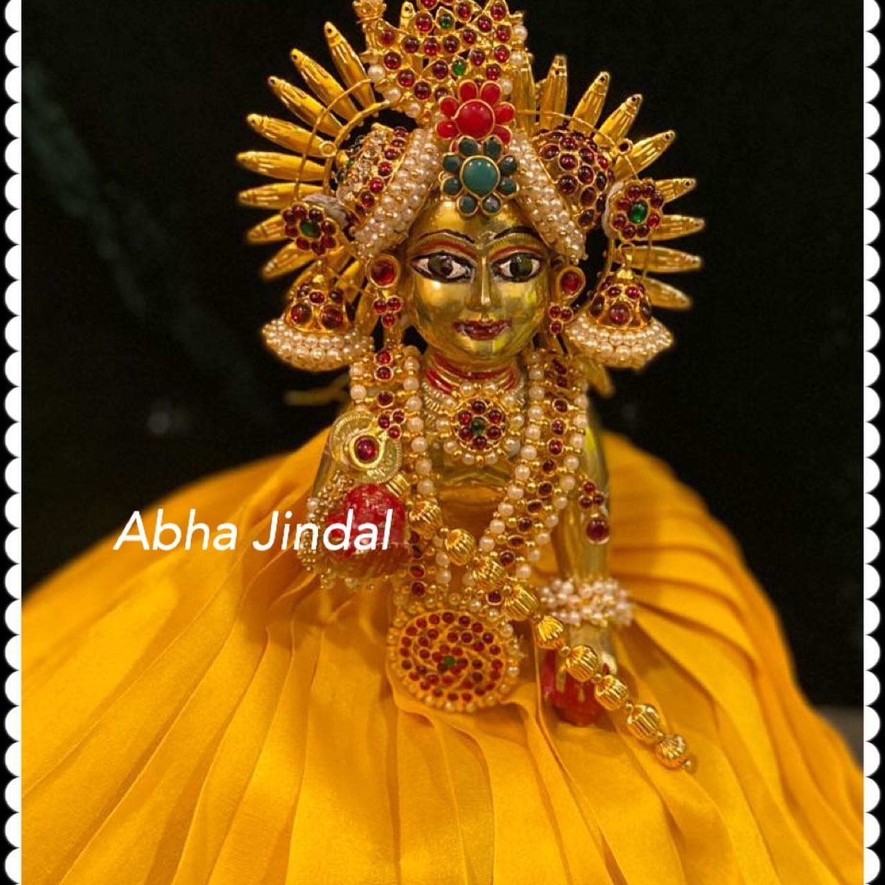 Deity Poshak and Shringar Gallery, a poshak & shringar piece associated in the caption with Radha Krishna, Krishna, shown in a 11-image Instagram carousel. Image 1 of 11.