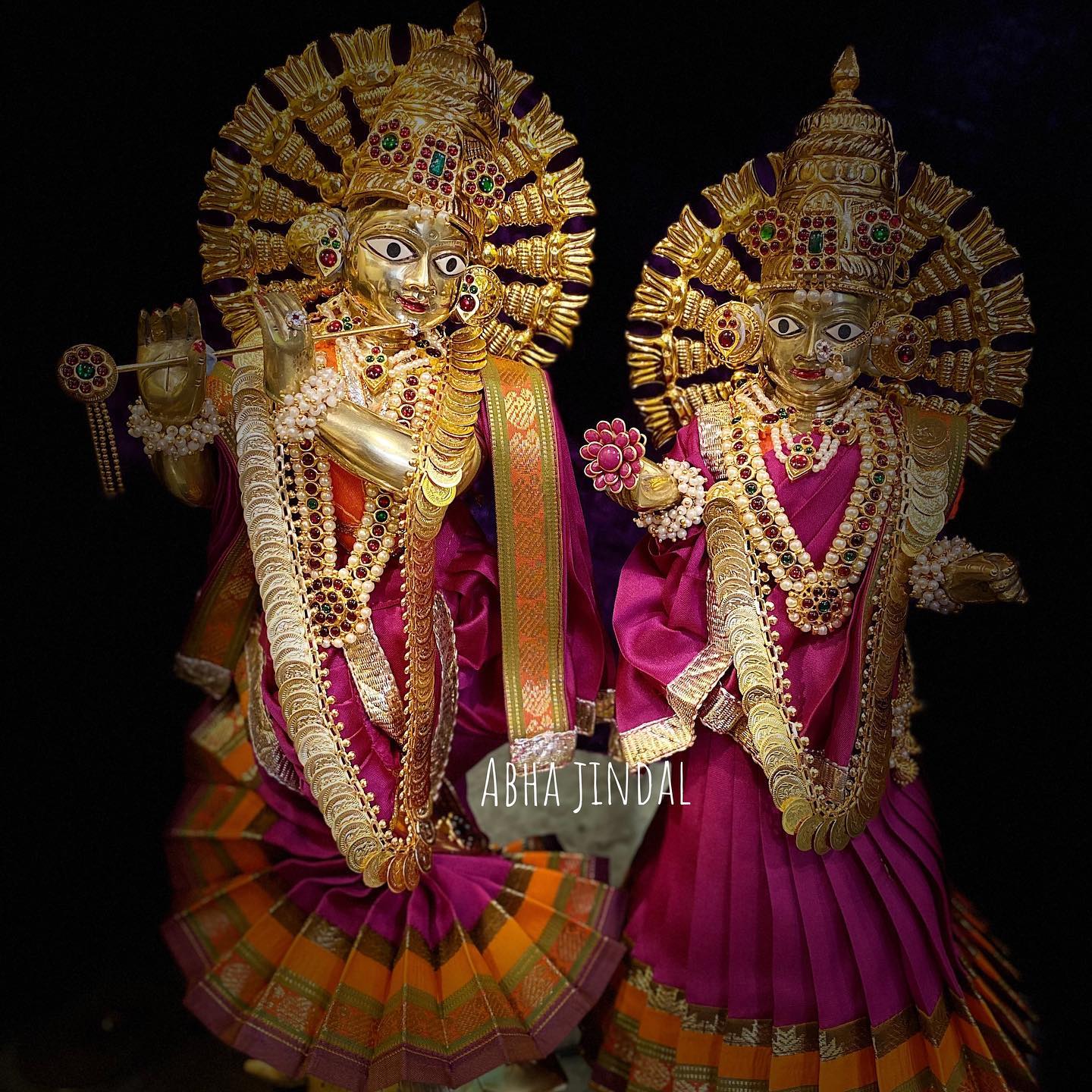 Deity Poshak and Shringar Gallery, a poshak & shringar piece associated in the caption with Radha Krishna, Krishna, shown in a 11-image Instagram carousel. Image 6 of 11.